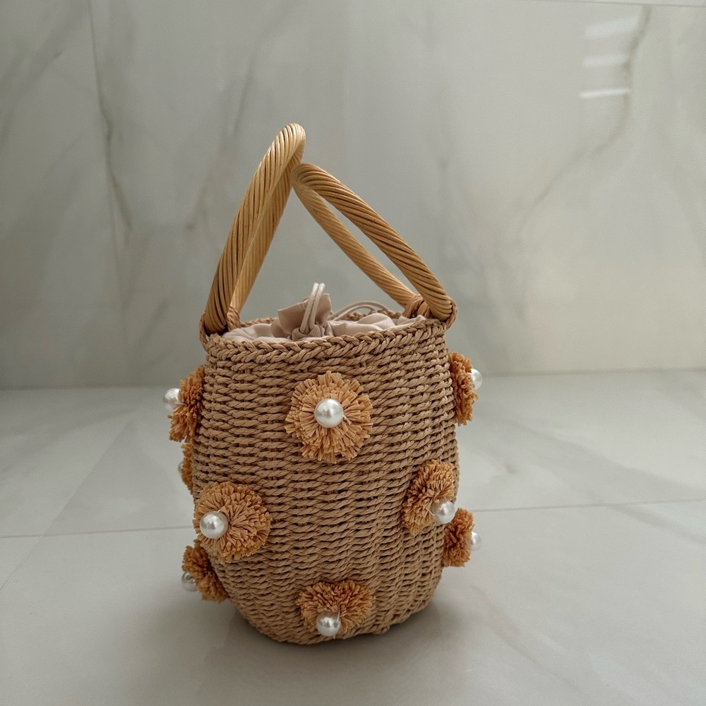 Flower Pearls Rattan Bucket Bag - Picture 3 of 5